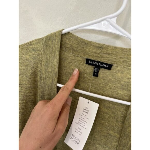 Eileen Fisher Sweater Women’s Medium Long Sleeve Green Cardigan Merino Wool - Picture 5 of 6